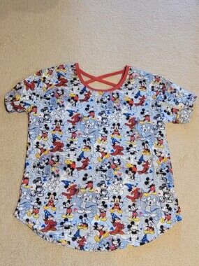 Women's Mickey Mouse Print Tunic Top with Red Trim
